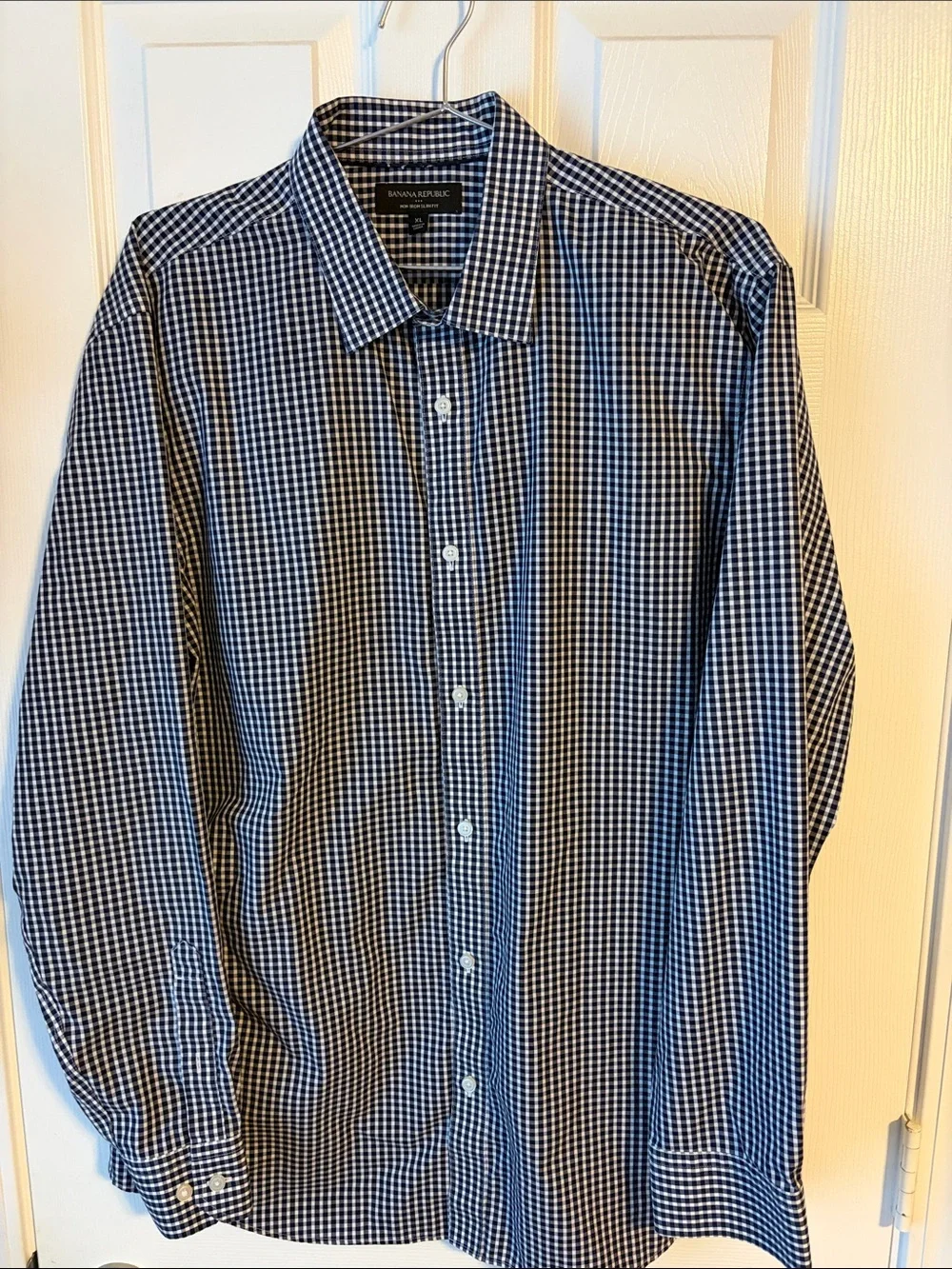 Banana Republic Men’s Blue and White Gingham Dress Shirt